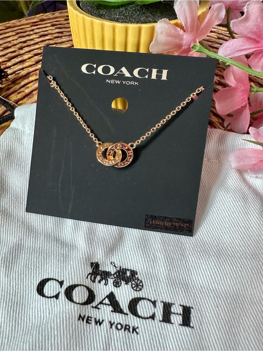 COACH Gold Interlocking Hoop Pendant Necklace